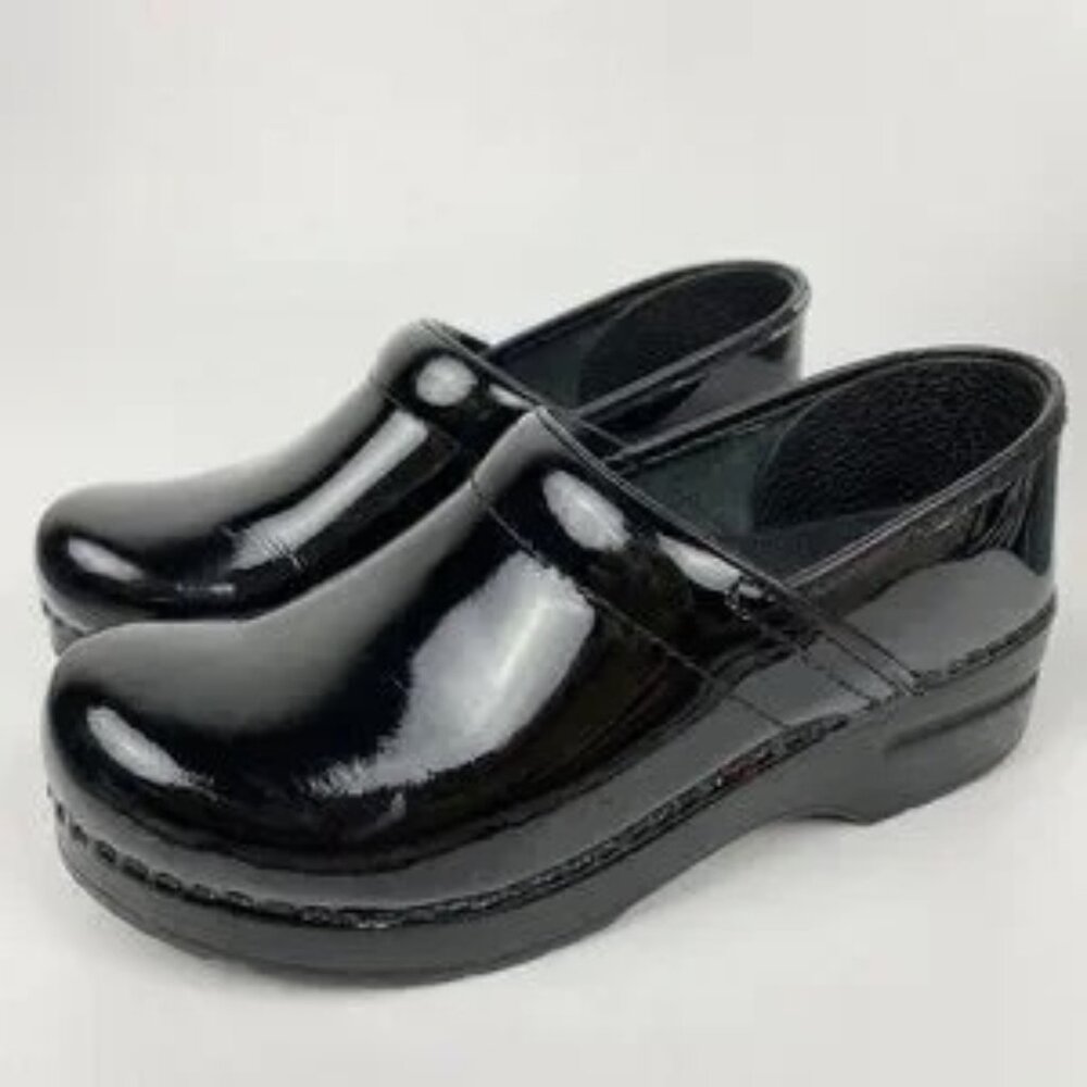 Dansko Classic Black Patient Leather Nursing Comfort Clog Shoes 38 8